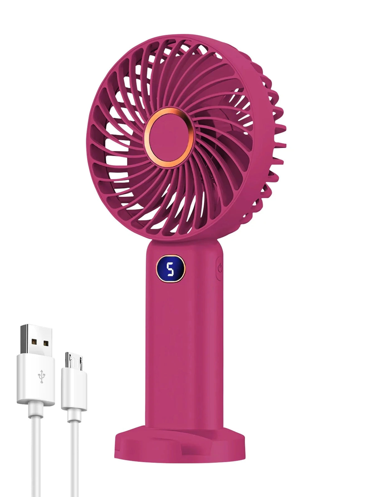 Portable Handheld Fan USB Rechargeable Mini Fan Digital Display 5-Speed Adjustment Suitable For Travel Outdoor Office Home Manwatstore