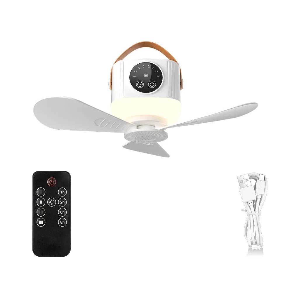 Portable Rechargeable Hanging Fan with LED Light Remote Control Manwatstore