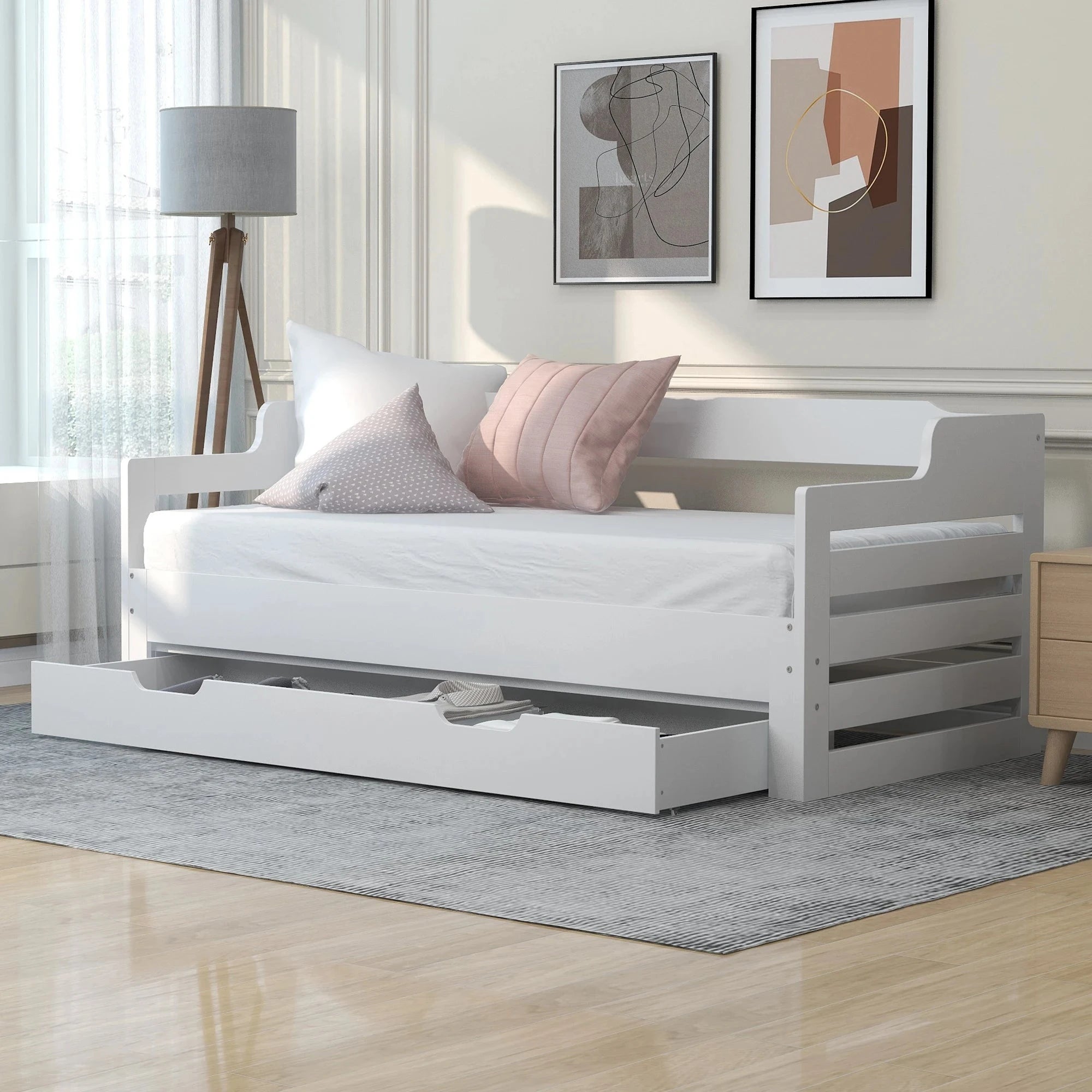 PureNest™ Single Guest Sofa Bed with Pull-Out Trundle (3FT / 90 × 190 cm) – White Manwatstore