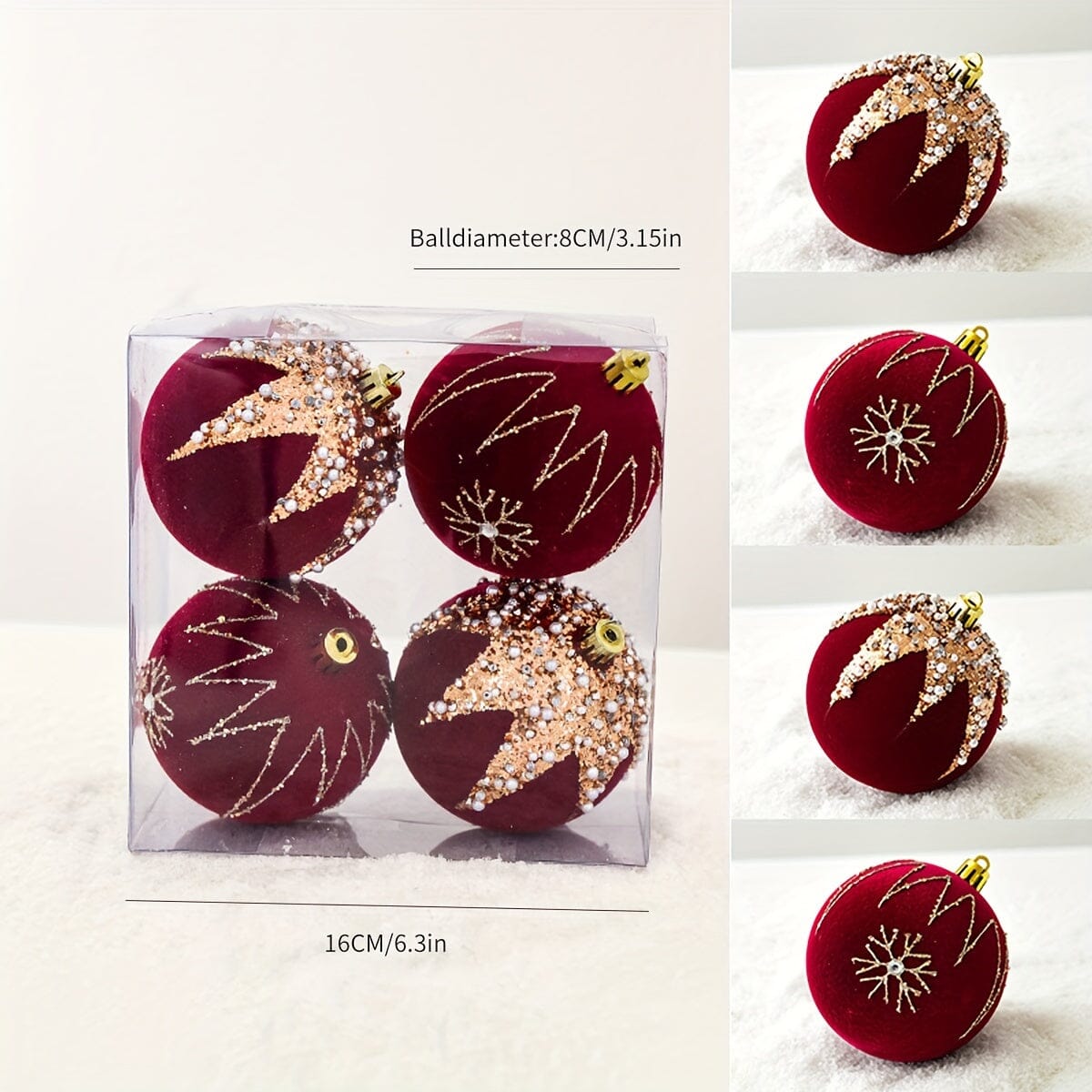 Set of 4 Red Velvet Christmas Ornaments - Americana Style Hanging Tree Decorations for Seasonal Holidays - Festive Pendants, Drops & Finials for Home Party Décor - Suitable for Thanksgiving, Easter, Halloween, Christmas, New Manwatstore