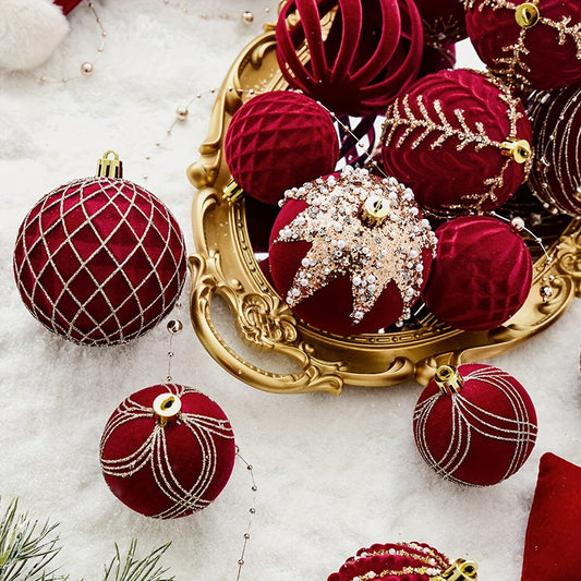 Set of 4 Red Velvet Christmas Ornaments - Americana Style Hanging Tree Decorations for Seasonal Holidays - Festive Pendants, Drops & Finials for Home Party Décor - Suitable for Thanksgiving, Easter, Halloween, Christmas, New Manwatstore