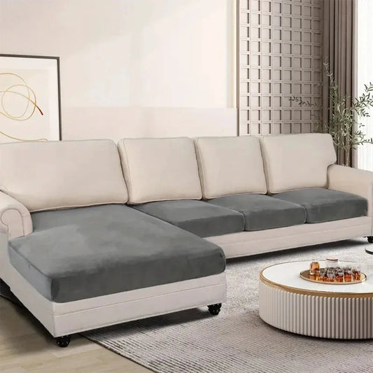 Soft Velvet Sofa Covers Elastic Couch Slipcovers Luxury Plain Living Room Chaise Lounge Case Pet-Friendly Removable Warm Manwatstore