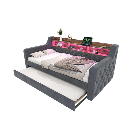 Space-Saving Velvet Sofa Bed 90×190 cm with Storage – Single Daybed Frame (No Mattress) Manwatstore