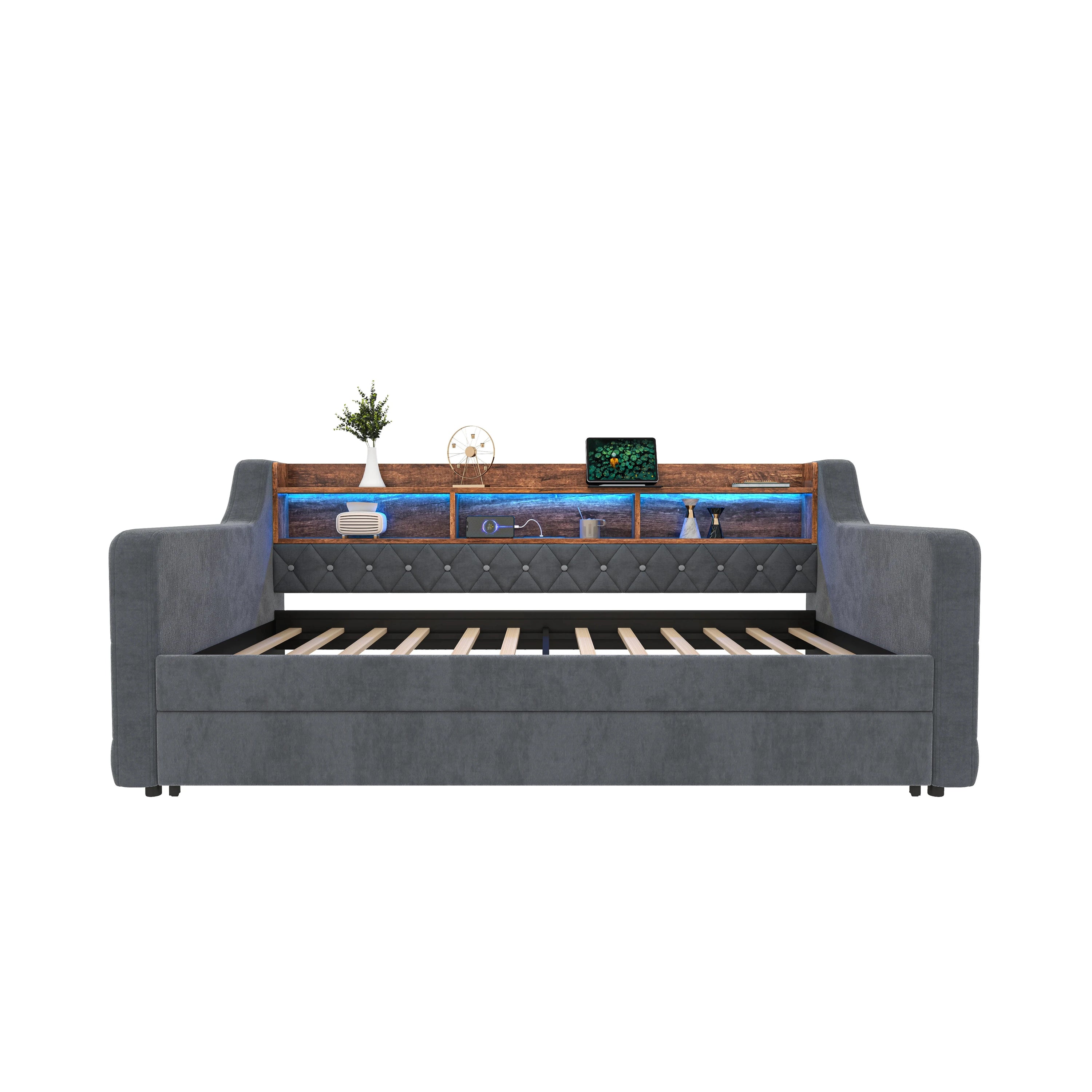 Space-Saving Velvet Sofa Bed 90×190 cm with Storage – Single Daybed Frame (No Mattress) Manwatstore