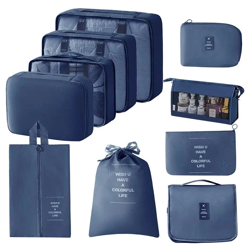Travel Storage Bags Set 7/8/9/10-Piece Digital Toiletries Organizer Suitcase Packing Cubes for Clothes Shoes Clothes Tidy Pouch Manwatstore