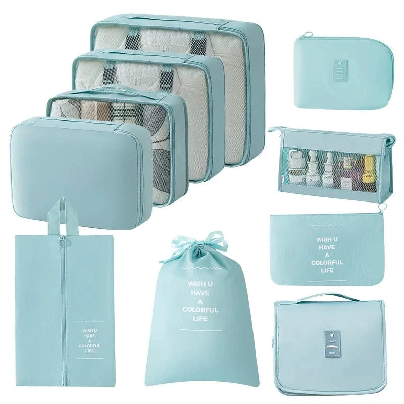 Travel Storage Bags Set 7/8/9/10-Piece Digital Toiletries Organizer Suitcase Packing Cubes for Clothes Shoes Clothes Tidy Pouch Manwatstore