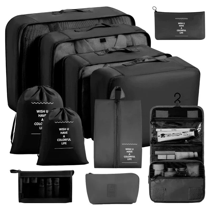 Travel Storage Bags Set 7/8/9/10-Piece Digital Toiletries Organizer Suitcase Packing Cubes for Clothes Shoes Clothes Tidy Pouch Manwatstore