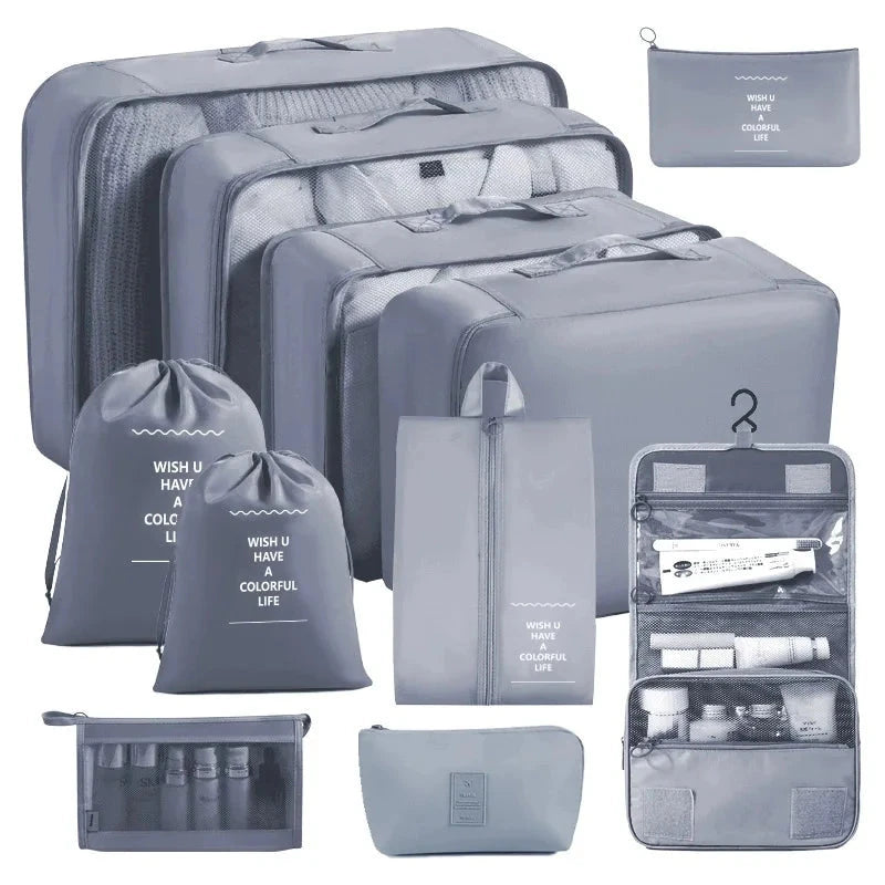 Travel Storage Bags Set 7/8/9/10-Piece Digital Toiletries Organizer Suitcase Packing Cubes for Clothes Shoes Clothes Tidy Pouch Manwatstore