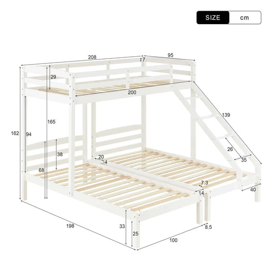 Triple Sleeper Bunk Bed with Side Ladder Bed Manwatstore