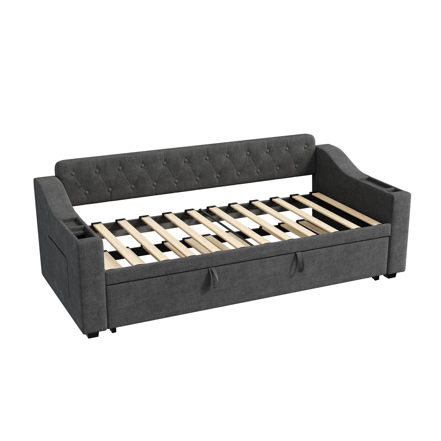Upholstered Daybed Sofa Bed 90×190 cm with Charging Station – 3FT Single Linen Bed Frame Manwatstore