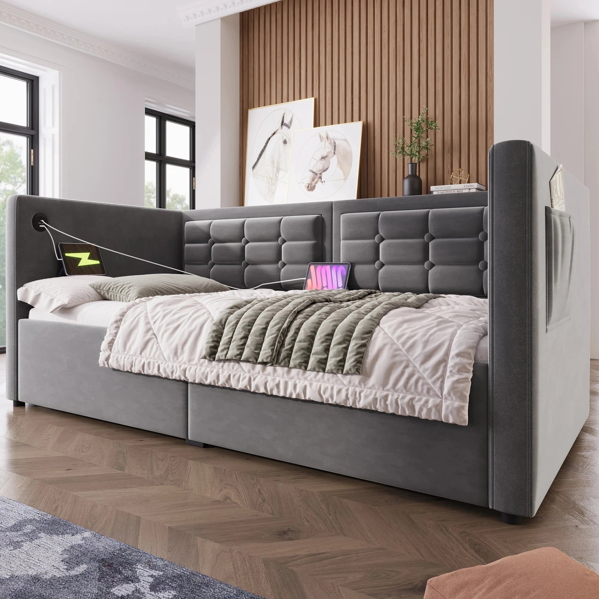 UrbanLift™ Upholstered Single Sofa Bed with Hydraulic Storage (90 × 190 cm / 3FT) Manwatstore