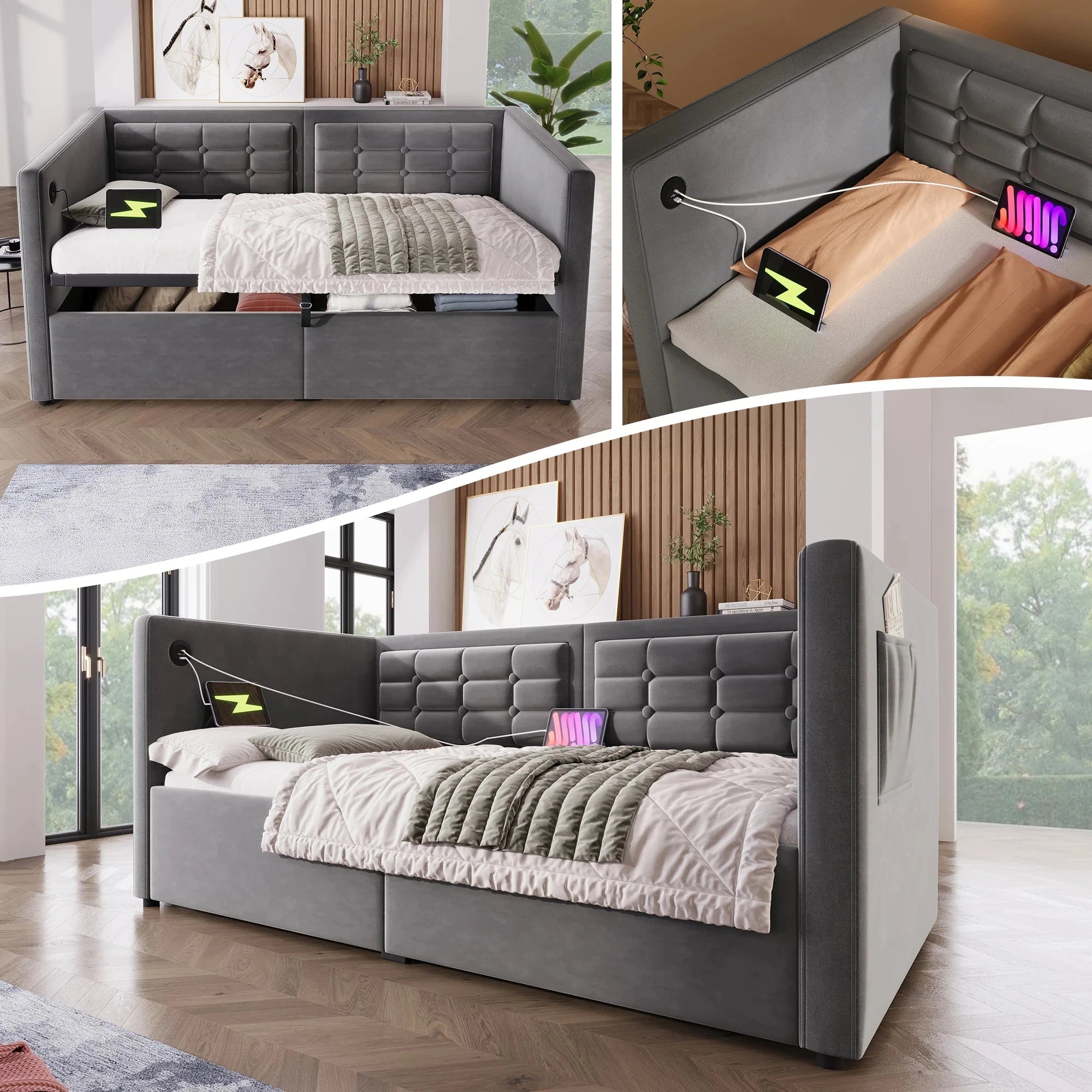 UrbanLift™ Upholstered Single Sofa Bed with Hydraulic Storage (90 × 190 cm / 3FT) Manwatstore