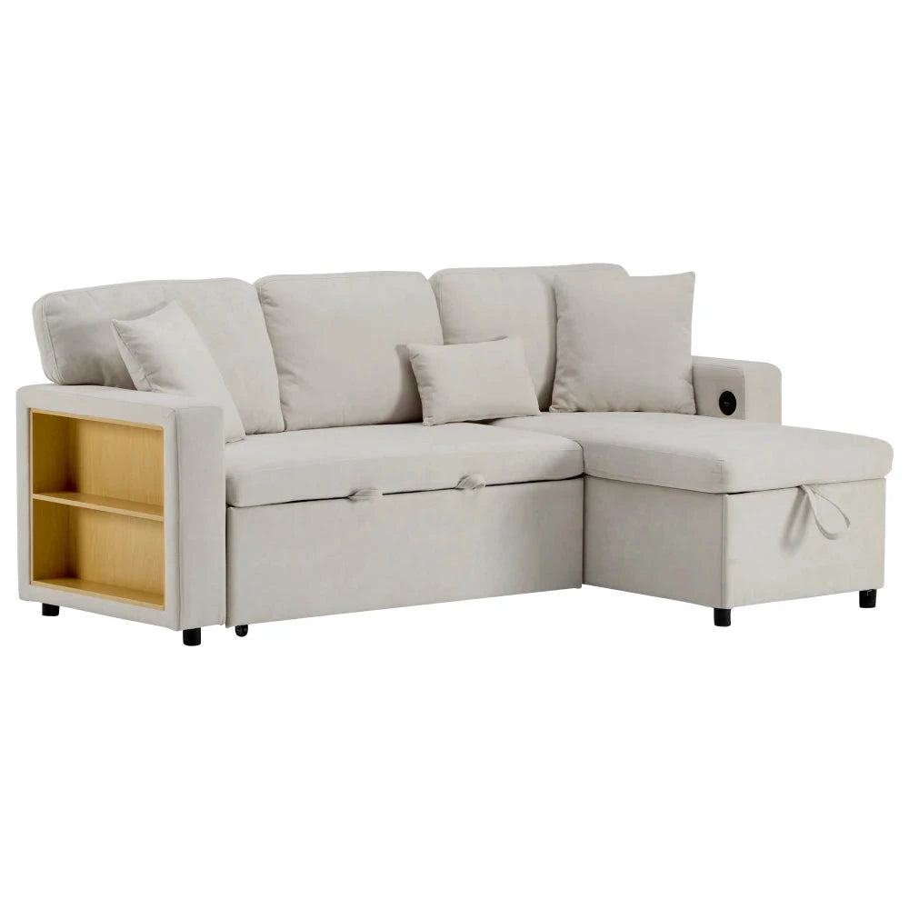 UrbanNest 3-Seater L-Shaped Corner Sofa Bed with Storage & Integrated Shelf Manwatstore