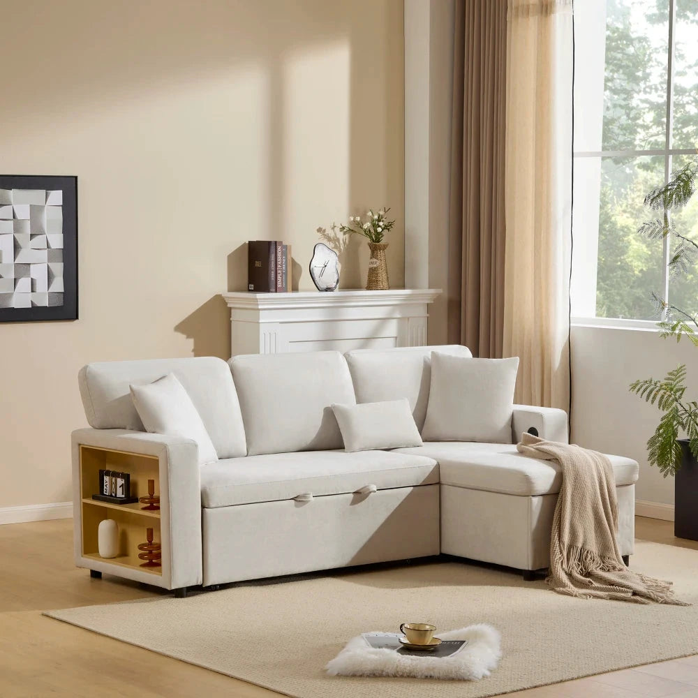 UrbanNest 3-Seater L-Shaped Corner Sofa Bed with Storage & Integrated Shelf Manwatstore