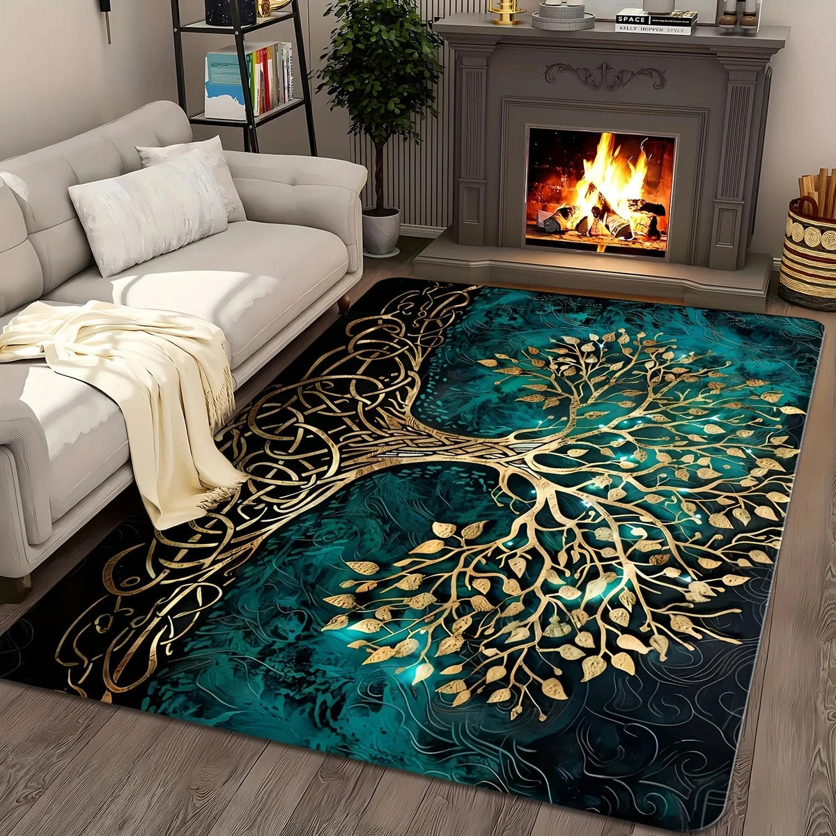 VIKAMA Tree of Life Area Rug – Easy-Clean Carpet for Living Room & Bedroom Manwatstore
