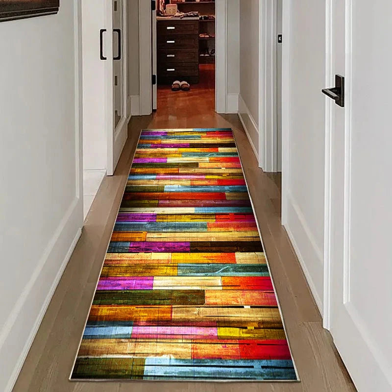 VIKAMA Vintage Wood Grain Runner Rug – Non-Slip Hallway & Kitchen Carpet Manwatstore