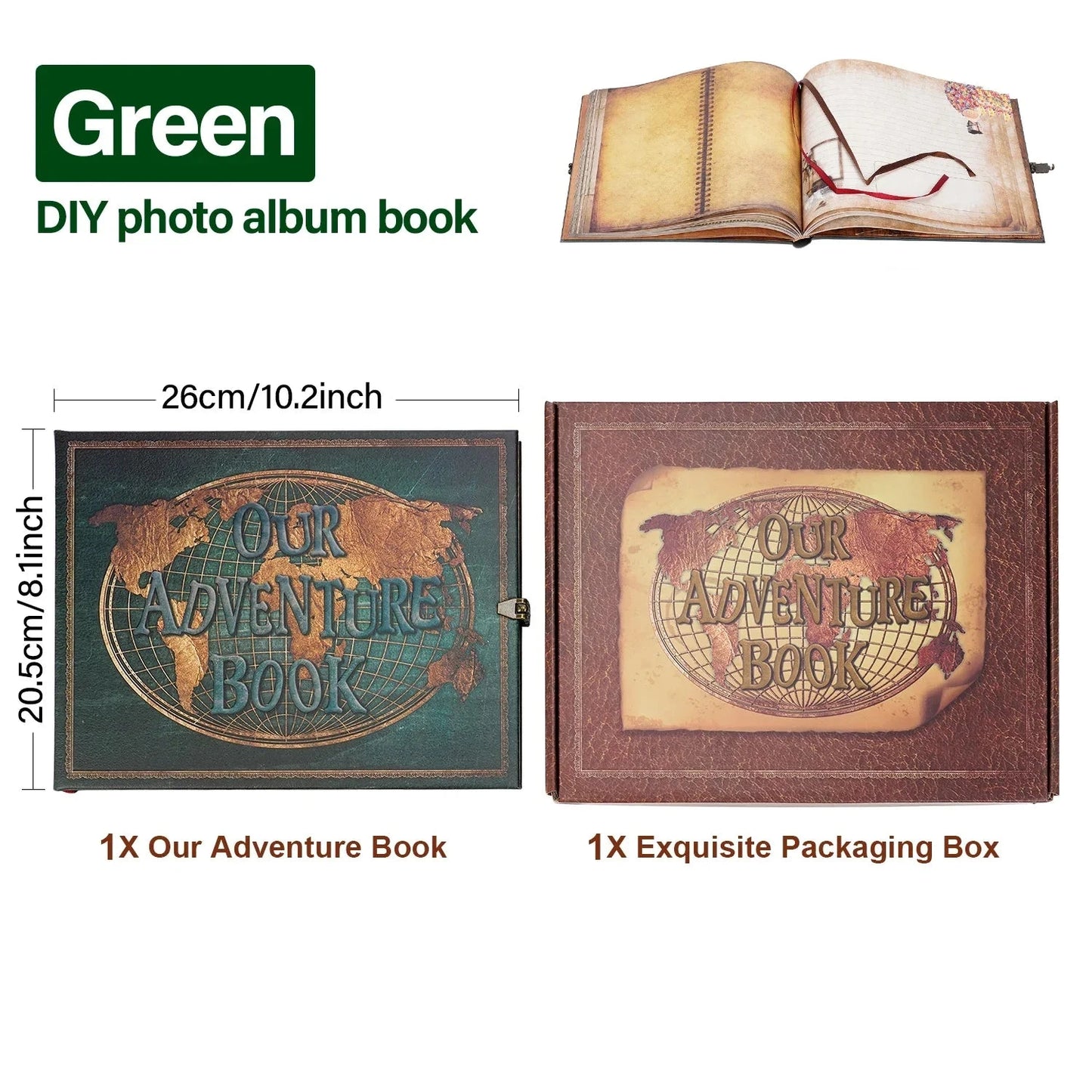Vintage 12x12 Scrapbook Photo Album – “Our Adventure Book” with Gift Box & Accessories Manwatstore