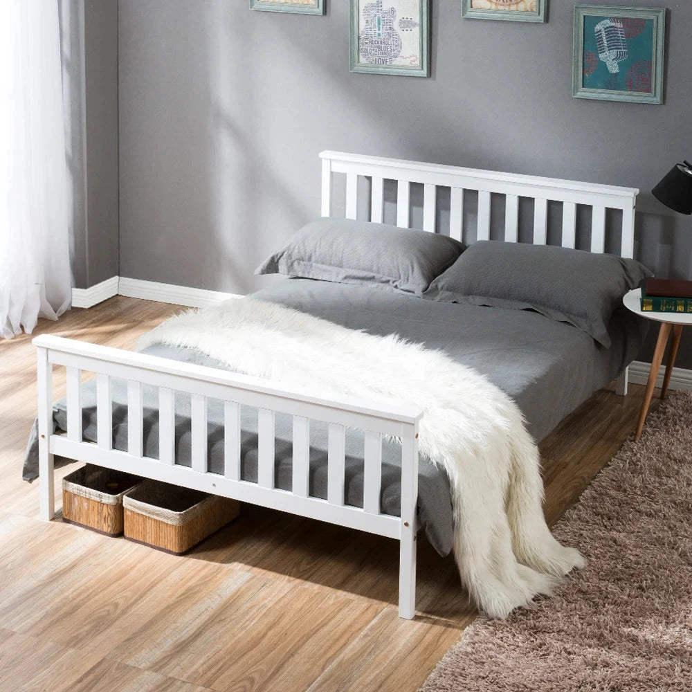 White Wooden Double Bed Frame – 4FT6 (135 x 190 cm) Manwatstore