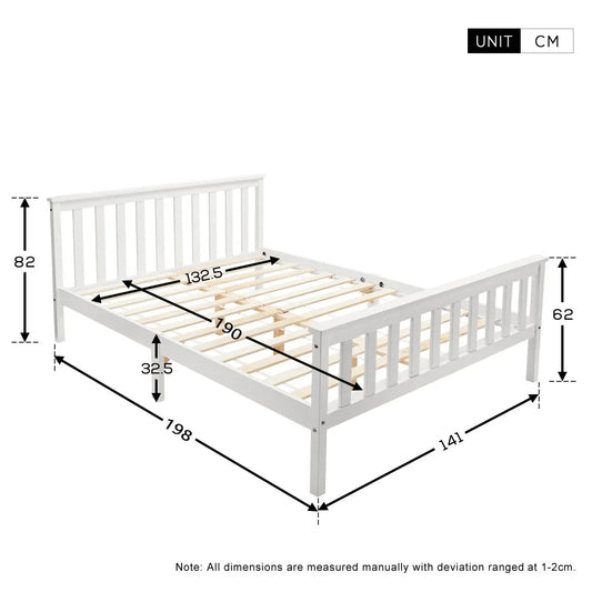 White Wooden Double Bed Frame – 4FT6 (135 x 190 cm) Manwatstore