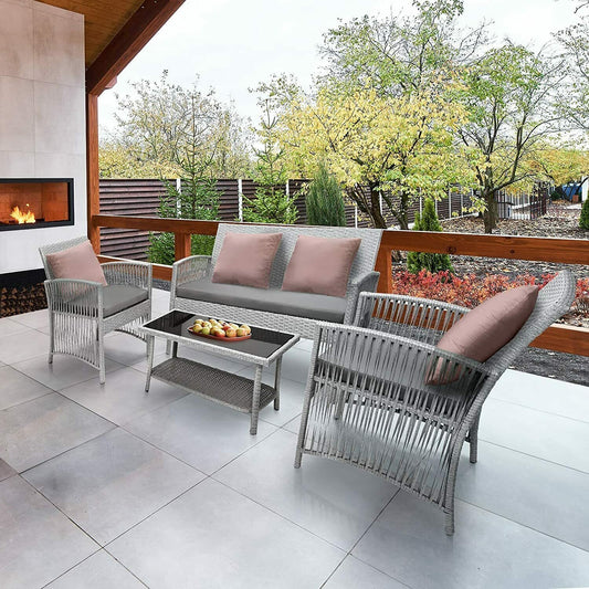 4pcs Garden Lounge Set with Cushions Glass Table Manwatstore