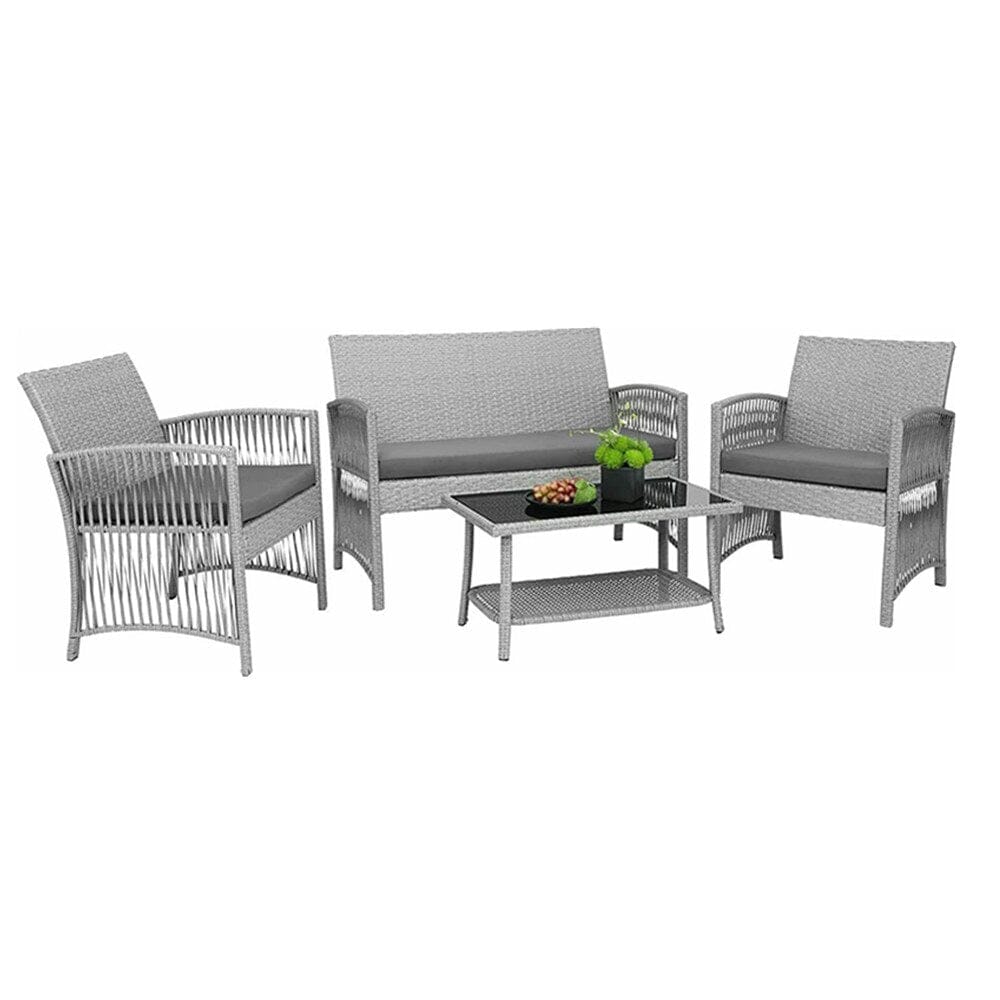 4pcs Garden Lounge Set with Cushions Glass Table Manwatstore