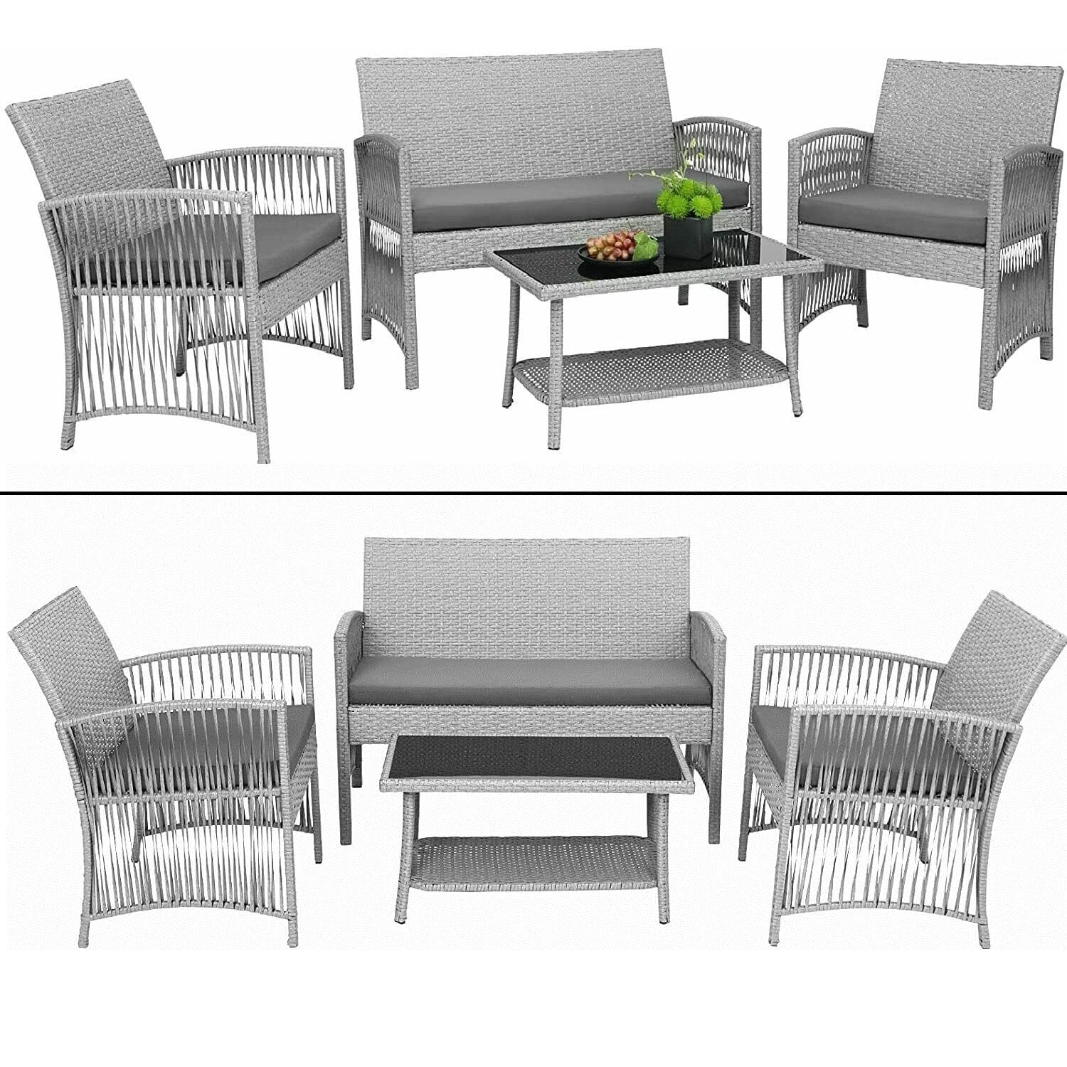 4pcs Garden Lounge Set with Cushions Glass Table Manwatstore