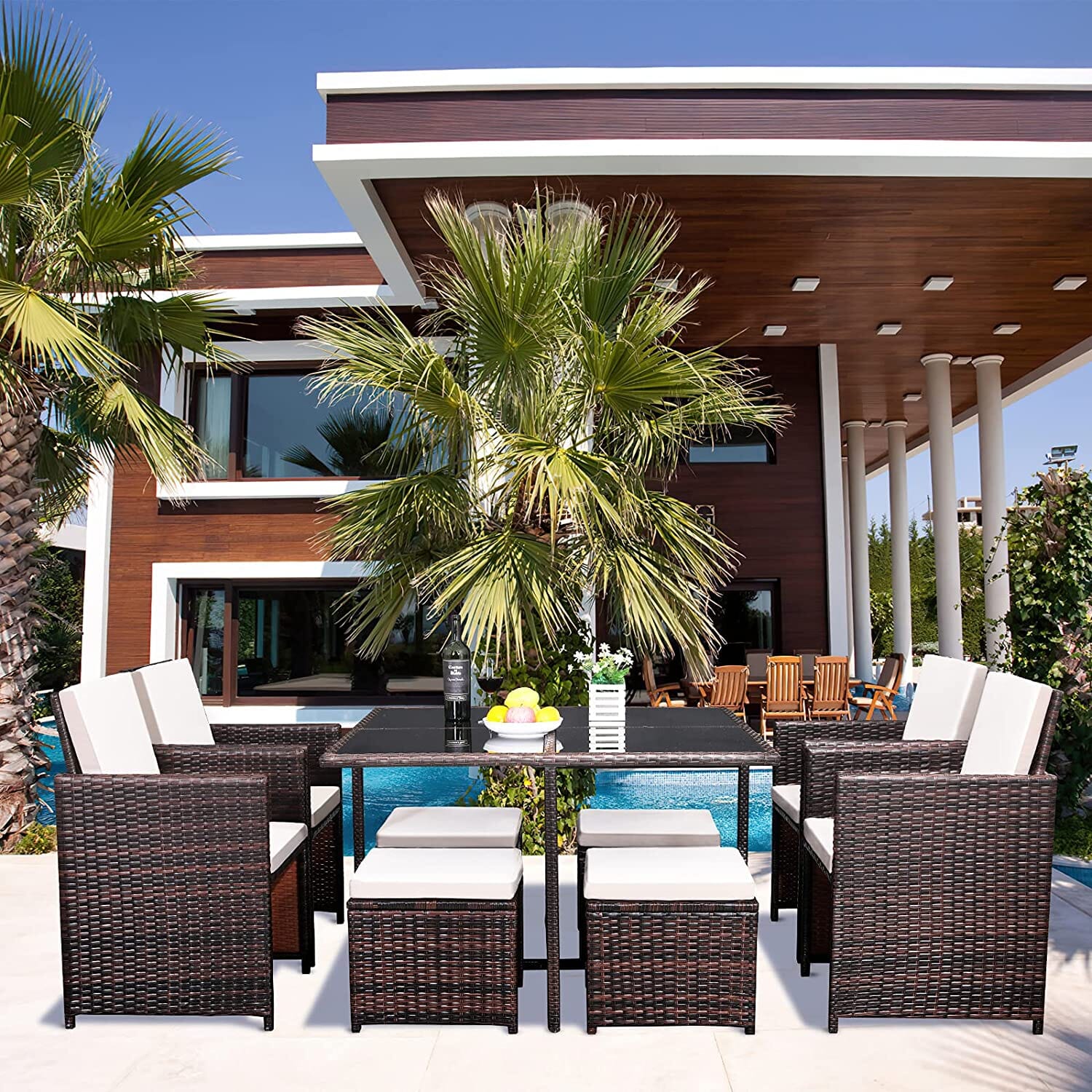 9 Piece Rattan Garden Furniture | Brown Outdoor Sofa Set Manwatstore