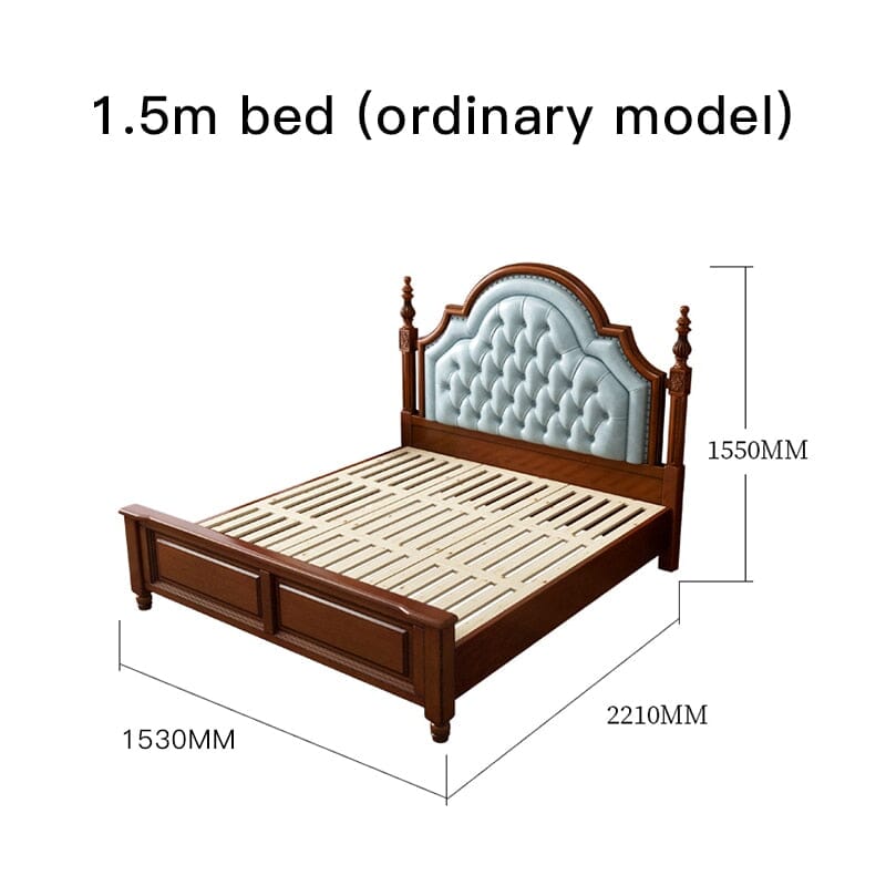 American Style Solid Wood Double Bed With Genuine Soft Leather Beds & Bed Frames Manwatstore