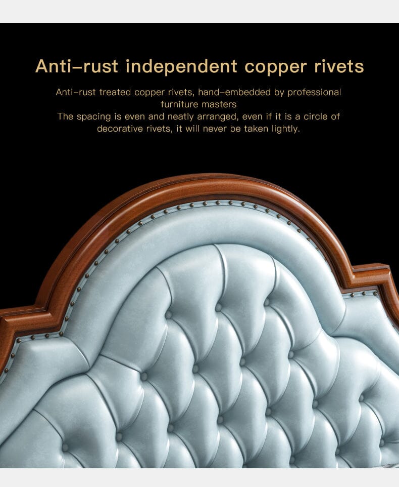 American Style Solid Wood Double Bed With Genuine Soft Leather Beds & Bed Frames Manwatstore