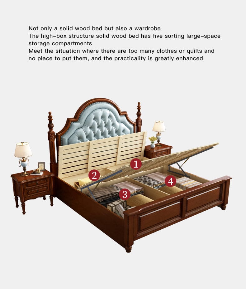 American Style Solid Wood Double Bed With Genuine Soft Leather Beds & Bed Frames Manwatstore