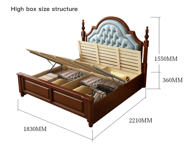 American Style Solid Wood Double Bed With Genuine Soft Leather Beds & Bed Frames Manwatstore