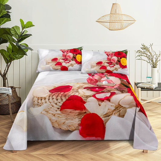 Floral Bed Sheet Set | Pillowcase Bedding Linens| Full Single Size for Bedroom Manwatstore