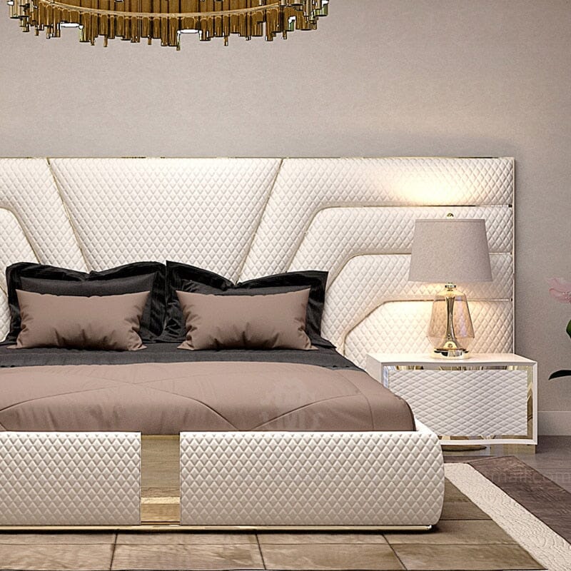 Italian Luxury King Size Bed Frame with Side Tables and Mattress Manwatstore