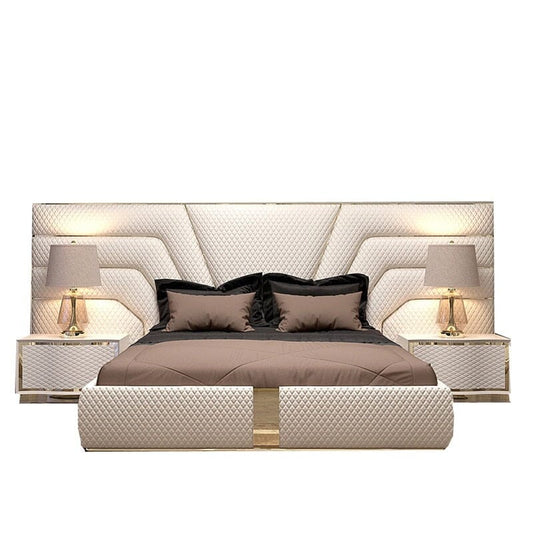 Italian Luxury King Size Bed Frame with Side Tables and Mattress Manwatstore
