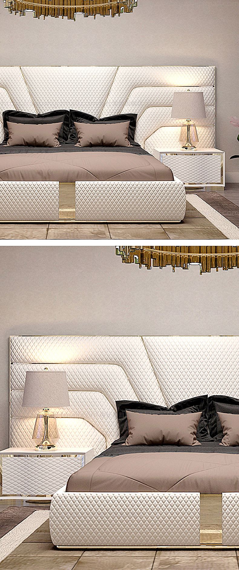 Italian Luxury King Size Bed Frame with Side Tables and Mattress Manwatstore