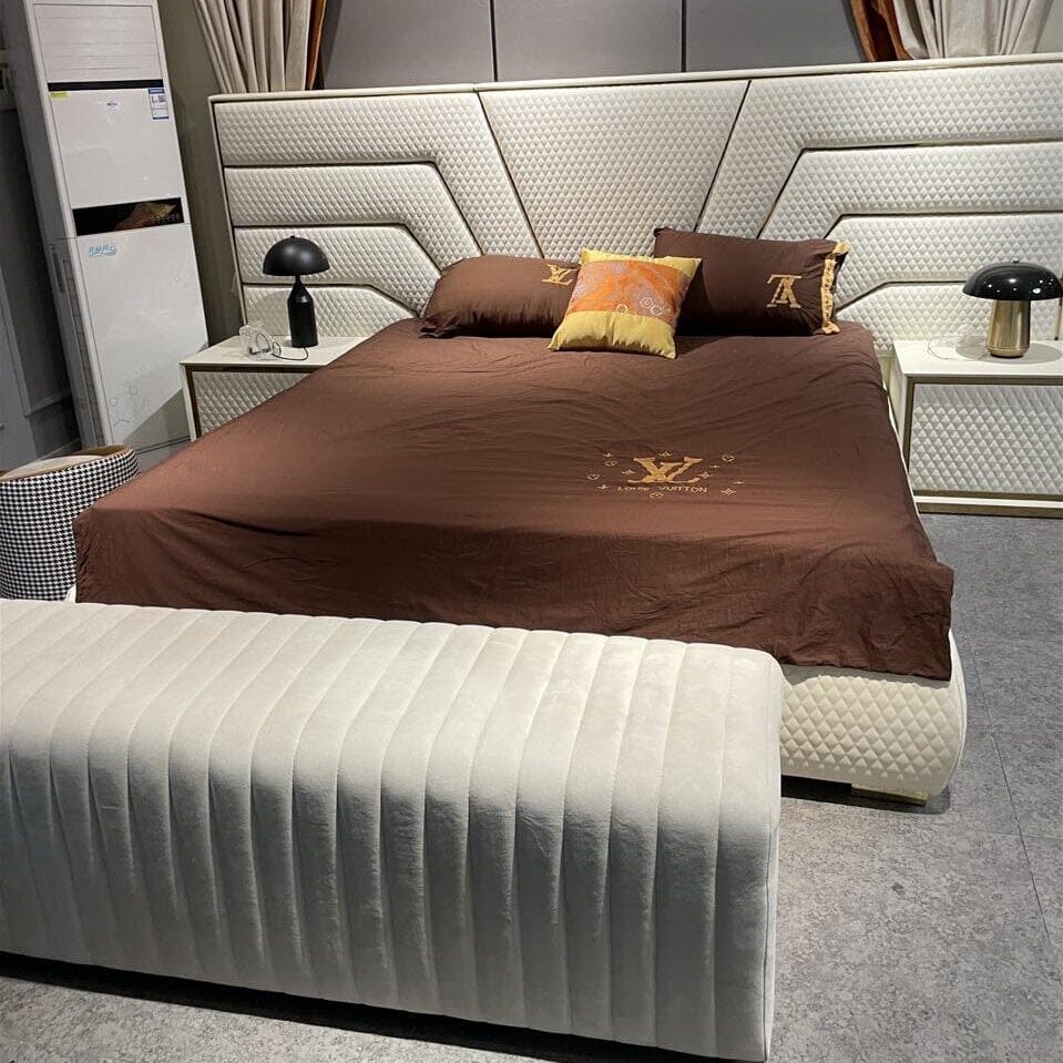 Italian Luxury King Size Bed Frame with Side Tables and Mattress Manwatstore