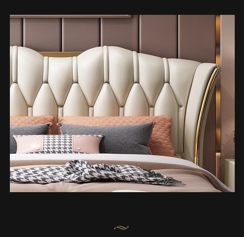 Leather Designer Bed | Master Bedroom Furniture Light Luxury High-Quality Double Bed With Storage Manwatstore