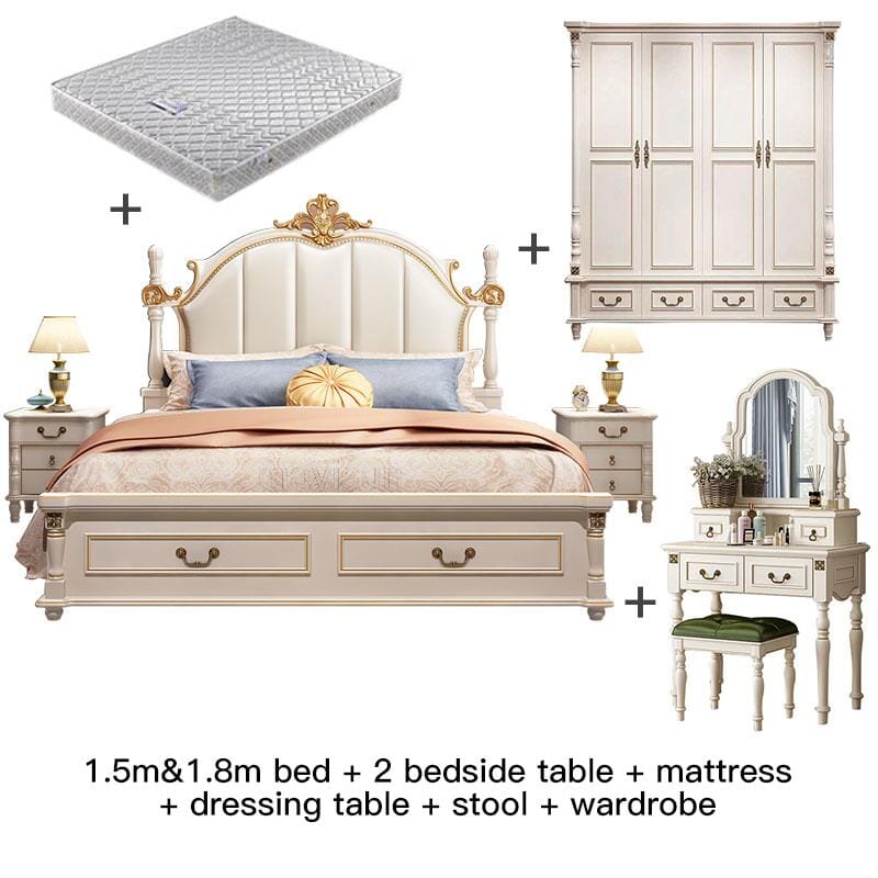 Luxury King Size Master Bed (1.8M) with Unique Design Side Tables Manwatstore