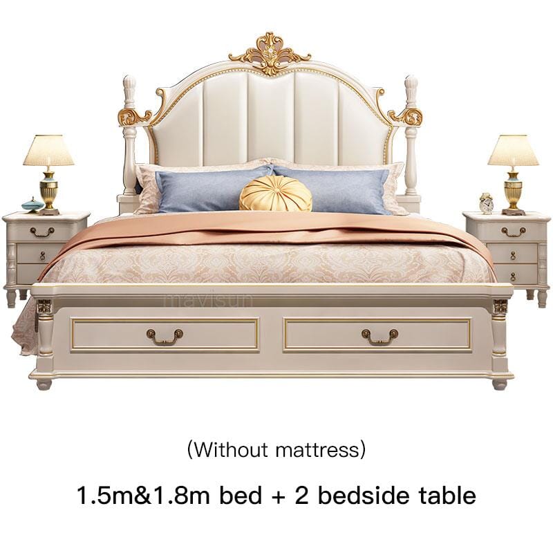 Luxury King Size Master Bed (1.8M) with Unique Design Side Tables Manwatstore
