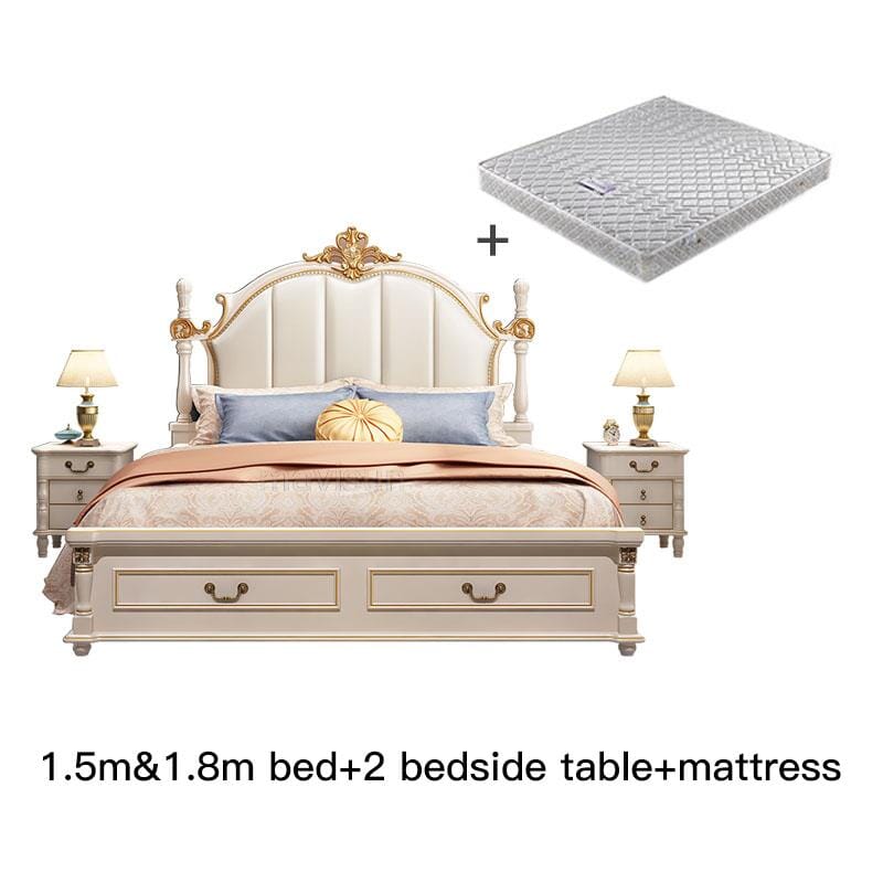 Luxury King Size Master Bed (1.8M) with Unique Design Side Tables Manwatstore