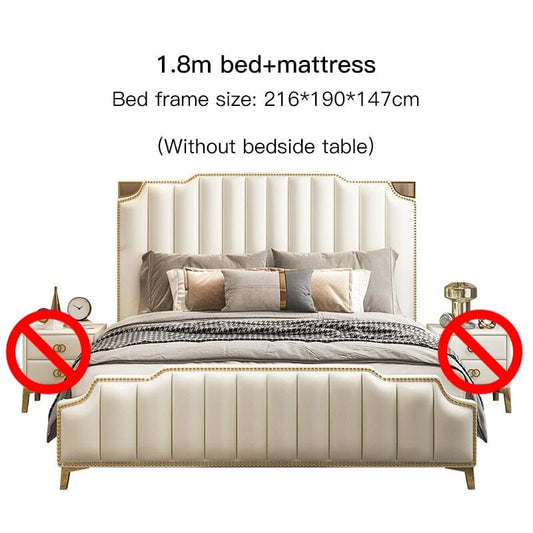 Nordic Modern Luxury Double Bed | Storage, Leather, Bad+Mattress+2 Nightstand Manwatstore