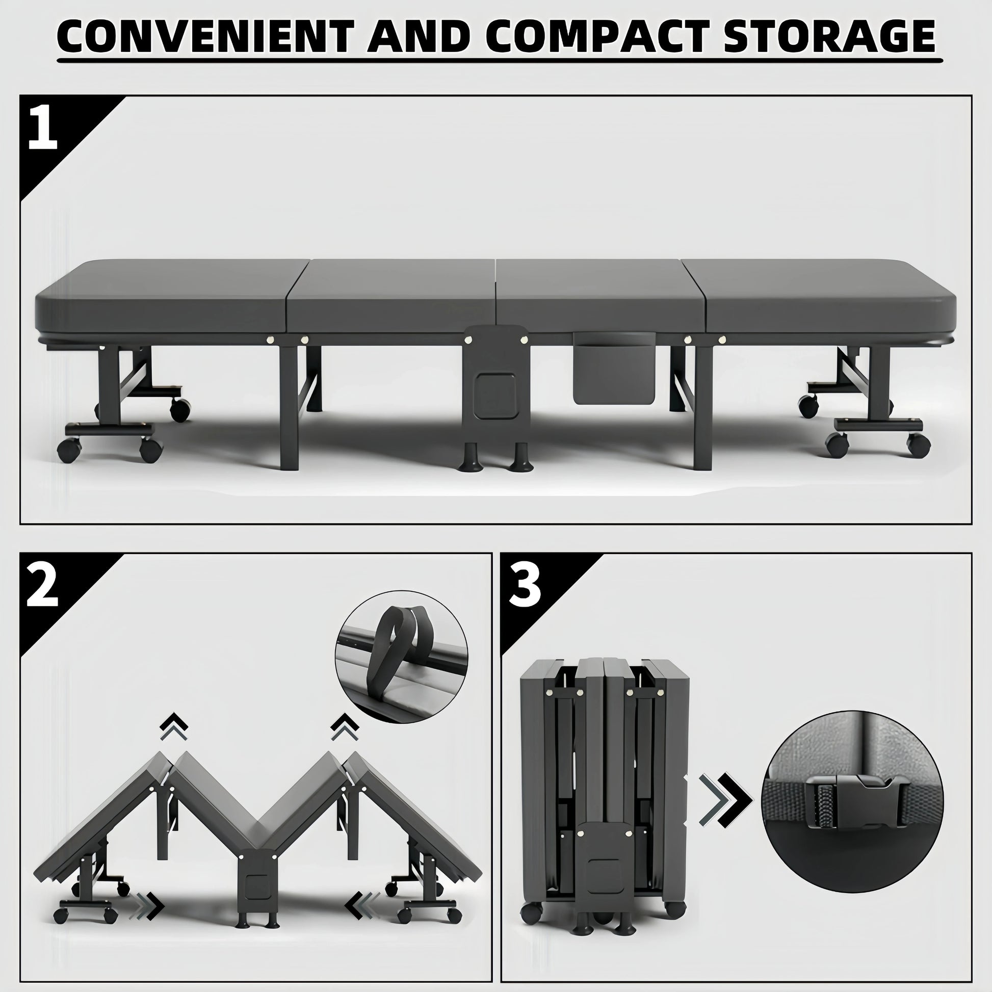1 Dust Cover for a Folding Bed or 1 Folding Bed, Multifunctional Tech Fabric with High-Density Foam Mattress, Compact Storage Space, Single Bed, Folds into a Quarter, Easy to Assemble, with Wheels, Lightweight, Portable Iron Manwatstore