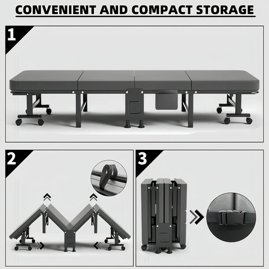 1 Dust Cover for a Folding Bed or 1 Folding Bed, Multifunctional Tech Fabric with High-Density Foam Mattress, Compact Storage Space, Single Bed, Folds into a Quarter, Easy to Assemble, with Wheels, Lightweight, Portable Iron Manwatstore