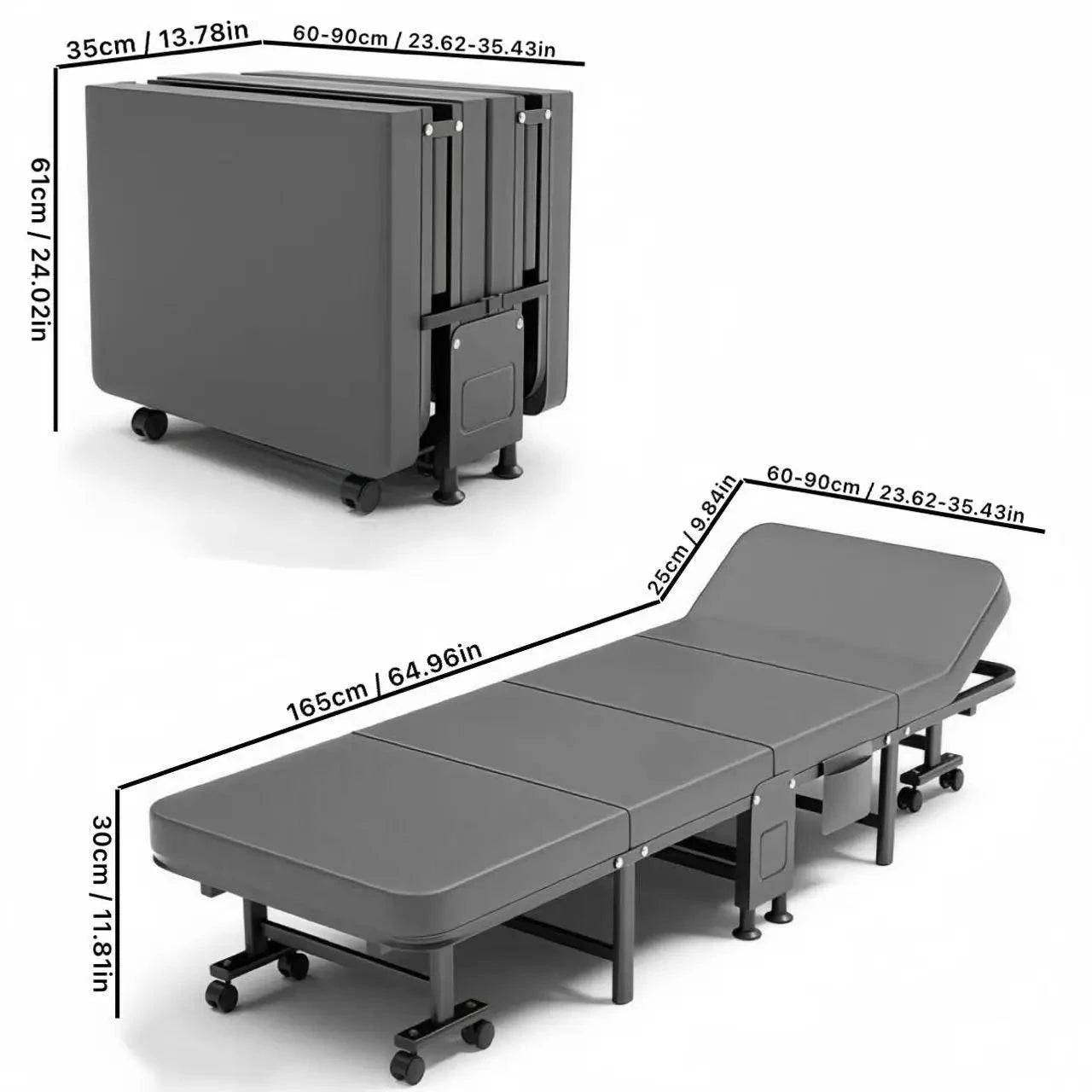 1 Dust Cover for a Folding Bed or 1 Folding Bed, Multifunctional Tech Fabric with High-Density Foam Mattress, Compact Storage Space, Single Bed, Folds into a Quarter, Easy to Assemble, with Wheels, Lightweight, Portable Iron Manwatstore
