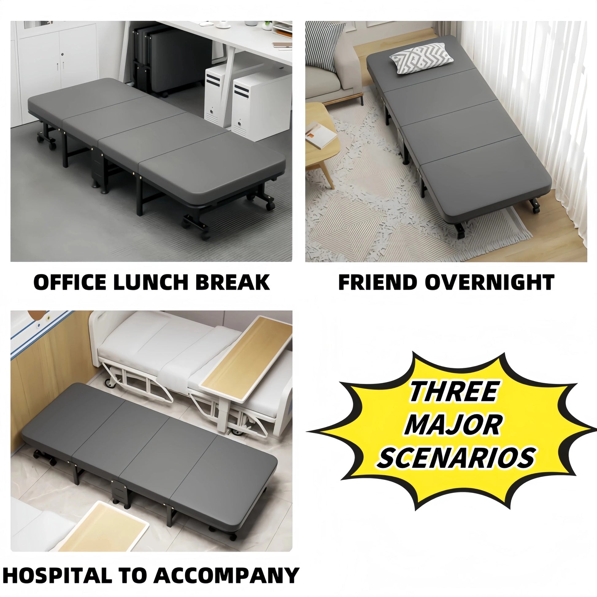 1 Dust Cover for a Folding Bed or 1 Folding Bed, Multifunctional Tech Fabric with High-Density Foam Mattress, Compact Storage Space, Single Bed, Folds into a Quarter, Easy to Assemble, with Wheels, Lightweight, Portable Iron Manwatstore