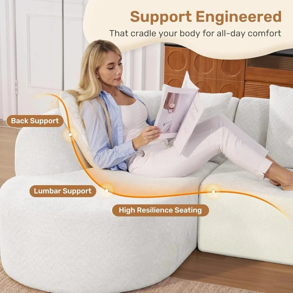 114-inch Frameless Sofa, Modern Modular Sofa with Chaise Lounge, L-shaped Cloud-shaped Sofa Manwatstore