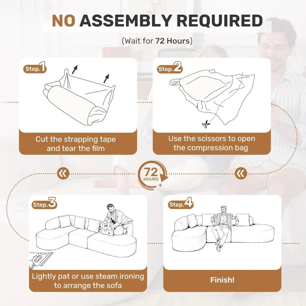 114-inch Frameless Sofa, Modern Modular Sofa with Chaise Lounge, L-shaped Cloud-shaped Sofa Manwatstore