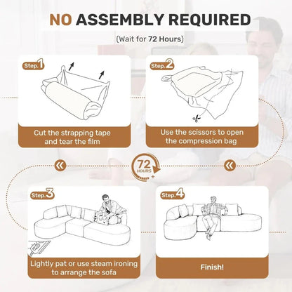 114-inch Frameless Sofa, Modern Modular Sofa with Chaise Lounge, L-shaped Cloud-shaped Sofa Manwatstore