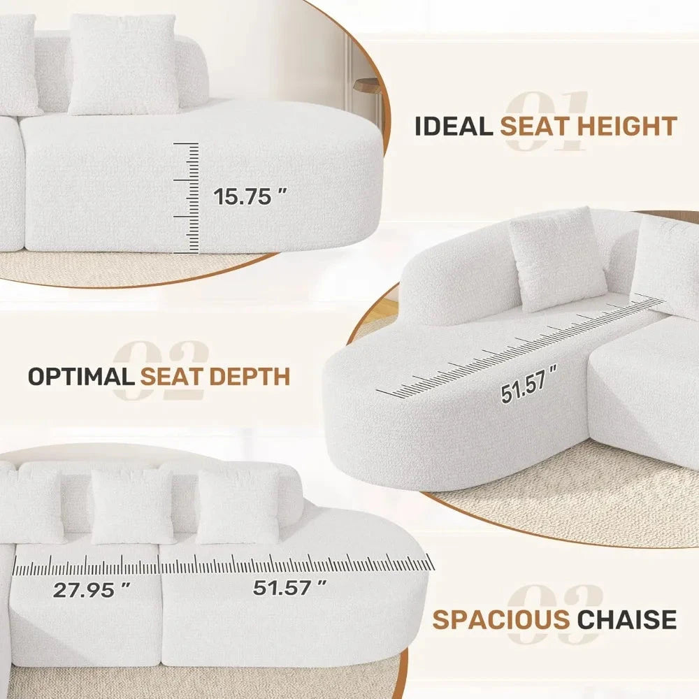 114-inch Frameless Sofa, Modern Modular Sofa with Chaise Lounge, L-shaped Cloud-shaped Sofa Manwatstore