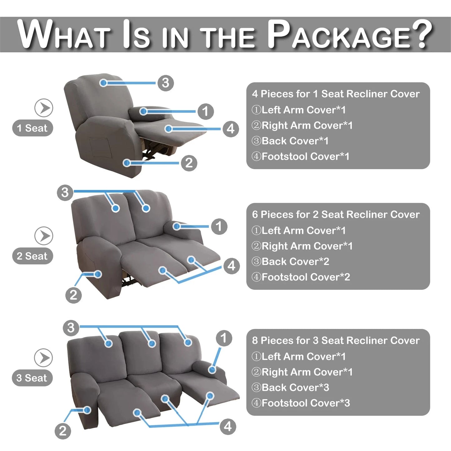 1/2/3 Seater Recliner Sofa Slipcovers Elastic Couch Protector Stretch Recliner Armchair Covers Furniture Chaise Lounge Covers Manwatstore